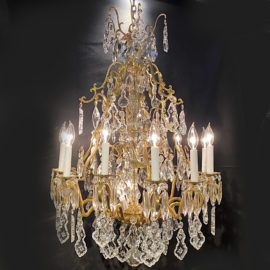 French Fourteen-Light Crystal Birdcage Chandelier FL-2198