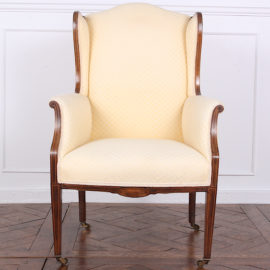 English Edwardian Inlaid Mahogany Wingback Chair C-RK 3